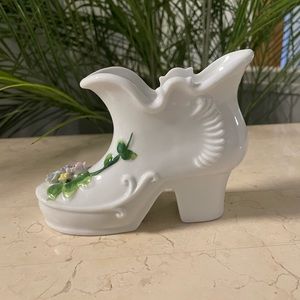Dainty Porcelain Boot Vase with Floral Details
